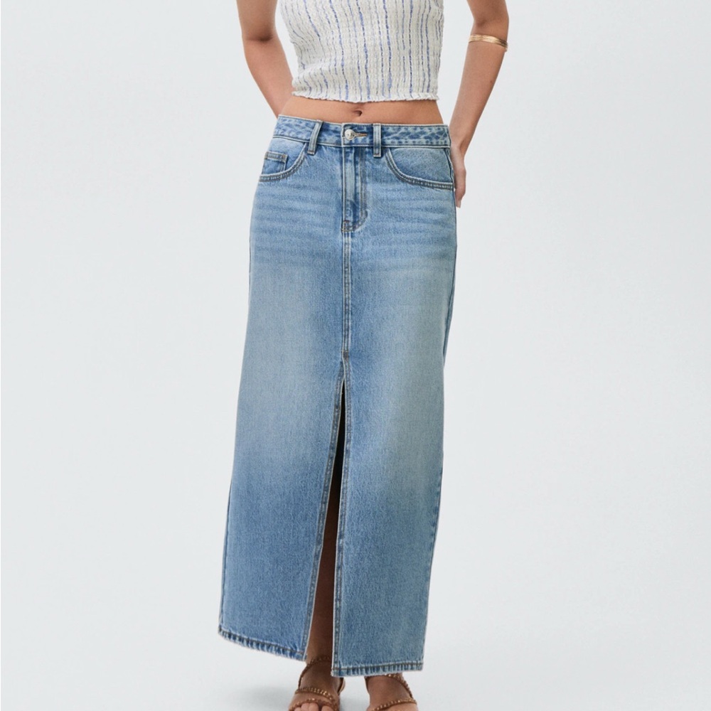 Mango Denim Maxi Skirt with Slit